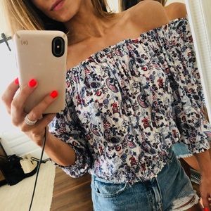 Off shoulder smocked crop top